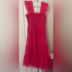 Pink smocked tuelle dress